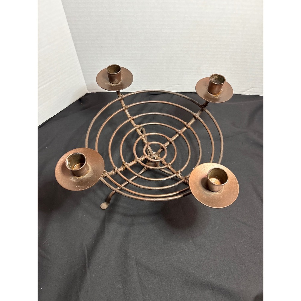 Vintage Metal Wire Candle Holder Round Copper Color Four Candle Candelabra